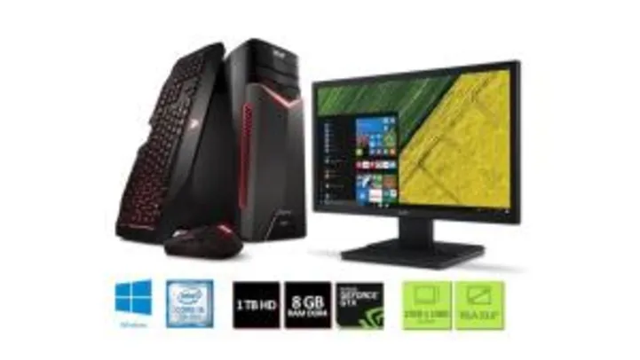 Kit: PC Gamer Acer GX-783-BR11 Corei5 8GB 1TB GeForce 1050Ti 4GB Win10 + Monitor Acer V246HQL 23.6'