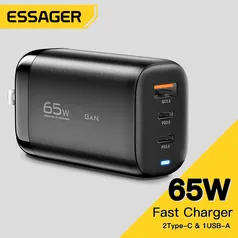 Carregador Essager 65W GaN com 3 saídas Fast Charge QC 3.0 USB Type C Charger PD3.0 USB