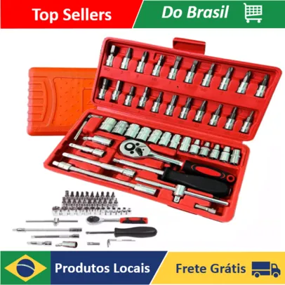 [BR/APP] KIT Chaves Jogo Catraca Reversível Soquetes 46 Peças c/Maleta #Aliexpress 🇧🇷