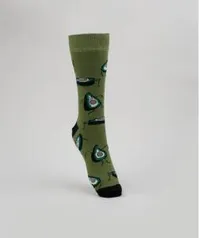 Meia masculina cano alto estampada de abacate verde escuro R$8