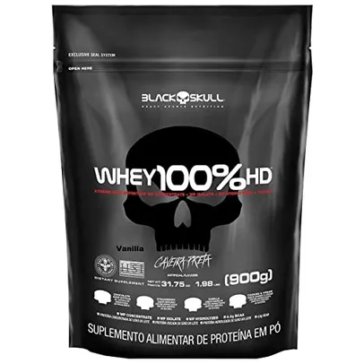 [R$48,90 Cupom Missões/Rec] Whey 100% Hd - 900G Refil Baunilha, Black Skull