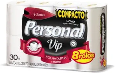 Papel Higiênico VIP Folha Dupla, Personal, 8 unidades, Branco