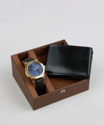 kit de relógio analógico Mondaine masculino + carteira - R$119