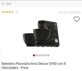 Batedeira Planetária Arno Deluxe SX90 com 8 Velocidades – Preta - R$266