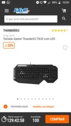Teclado Gamer ThunderX3 TK30 com LED
