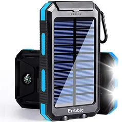 ERRBBIC Carregador portátil de energia solar 20.000 mAh à prova d'água, carregador de bateria de res