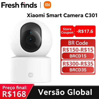 Xiaomi C301 Full Color Câmera Panorâmica, Visão Noturna Infravermelha, Pouca Luz, Versão Global, 3 Megapixels, Versão Global