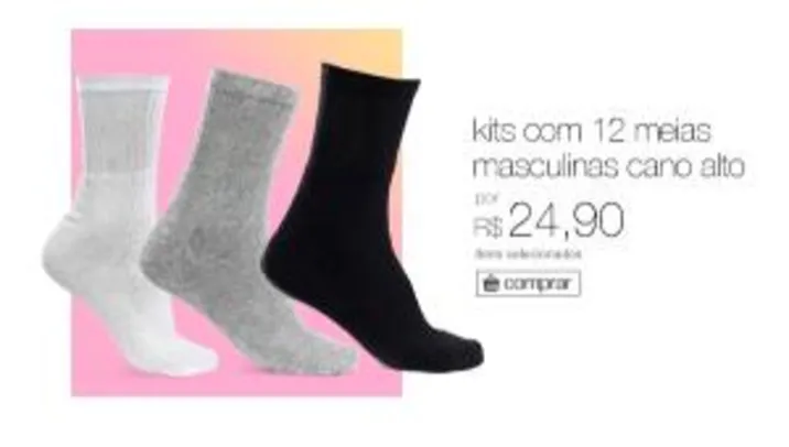 Kits com 12 pares de meias masculinas por R$25