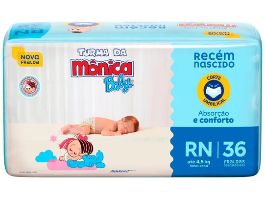 Fralda Turma da Mônica Baby Tam. RN até 4,5kg 36un