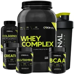 Kit Whey Complex + Bcaa + Gluta + Crea + Colágeno + Shaker | R$120