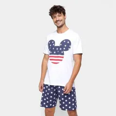 Pijama Curto Evanilda Mickey Masculino - Branco | R$ 59