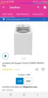 Lavadora de Roupas Consul CWB09 ABANA - 9Kg R$826
