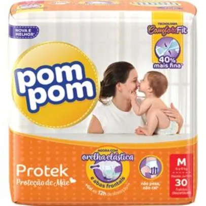 Fralda Pom Pom Protek Proteção de Mãe Jumbo M - 30 Unidades | R$ 12