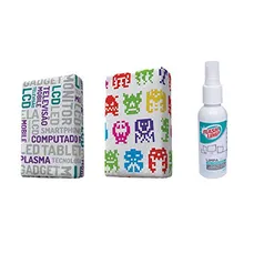 Kit com 2 Esponjas Microfibra e 1 Limpa Telas Spray 120ml, Estampas Sortidas, Flash Limp