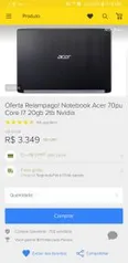 Notebook Acer A515-51G-70UP i7-7500u  20GB RAM, 2TB GTX 940M - R$ 3999