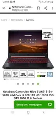 Notebook Gamer Acer Nitro 5 AN515-54-581U Intel Core i5 8GB 1TB HD 128GB SSD GTX 1050 15.6' Endless | R$ 4.427