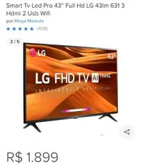 Smart Tv Led Pro 43'' Full Hd LG 43lm 631 3 Hdmi 2 Usb Wifi | R$ 1799