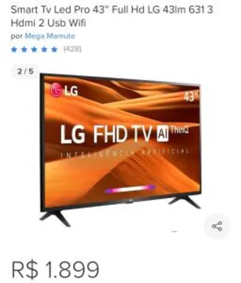 Smart Tv Led Pro 43'' Full Hd LG 43lm 631 3 Hdmi 2 Usb Wifi | R$ 1799