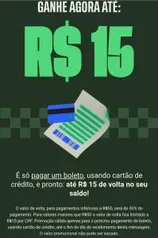 (Selecionados) Cashback Limitado R$15 para pagamento até R$50 com cartão de crédito