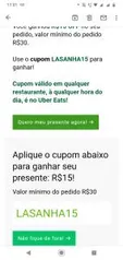 [Usuários Selecionados] R$15 OFF em pedidos acima de R$30