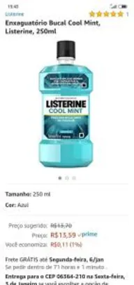 Enxaguatório Bucal Cool Mint, Listerine, 250ml | R$14