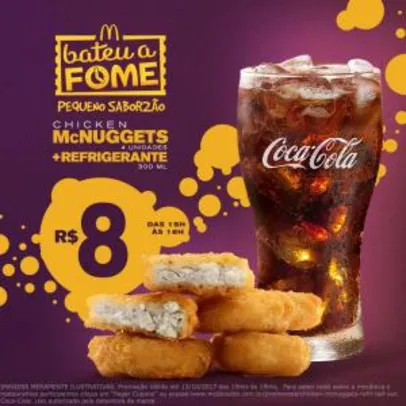 Chicken McNuggets de 4 unidades + Refrigerante 300ml por só R$8