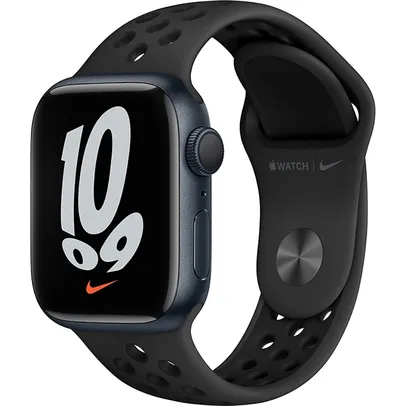 [Reembalado] Apple Watch Nike Series 7 GPS 41mm Caixa Meia-noite de Alumínio Pulseira Esportiva Nike Cinza-carvão/Preta