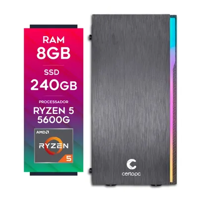 Computador AMD Ryzen 5 5600G 8GB SSD 240GB Radeon Vega 7 Certo PC Dinamic V 1402