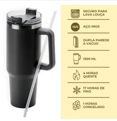 Copo Térmico Inox c/ Canudo 1200ml