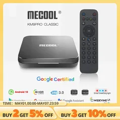 [Taxa inclusa/Moedas] TV Box Mecool KM9 Pro Classic com Certificação Google - 4K, HDR, Android 10, 2GB/16GB - Transforme sua TV em Smart TV