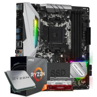 Kit Upgrade Gamer AMD Ryzen 5 3600 Placa mãe Asrock B450M Steel Legend 16GB DDR4 Crucial Ballistix 3000Mhz SSD 240GB Skill Renew R$2.962