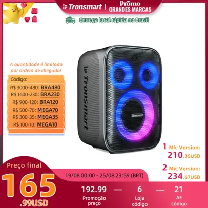 Tronsmart - Caixa de som Halo 200 com sistema de som de 3 vias, microfone com fios incorporado, entrada de guitarra, controlo de aplicações, 120W