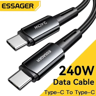 [R$ 41 COM GPAY/TAXA INCLUSA] 3 UNIDADES Essager Cabo USB Tipo-C 240W, PD, Carregamento Super Rápido, 6A, Para Android e iOS