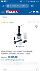 Mixer Britânia 3 em 1 com Triturador de Alimento e Batedor de Claras - 200W | R$88