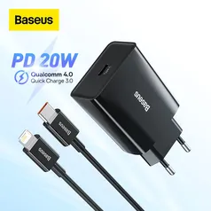 Carregador Baseus 20w Carga Rápida QC 3.0 PD USB Tipo-C Para Iphone