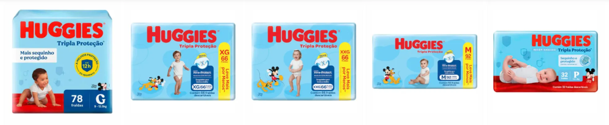 Fralda Huggies Tripla Proteção M(92) G(78) XG(66) XXG(66)