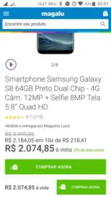 Samsung Galaxy S8 (à vista R$2074)