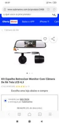 Kit espelho retrovisor monitor com câmera de ré tela LCD 4,3 | R$61