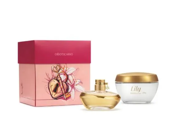 Kit Presente de Dia dos Namorados Lily: Eau de Parfum 75ml + Creme Acetinado 250g + Caixa de Presente | R$285