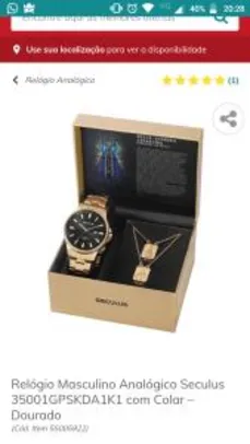 Relógio Masculino Analógico Seculus com Colar – Dourado | R$277