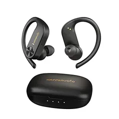 HAPPYAUDIO S1 Bluetooth 5.0 TWS Fone de ouvido sem fio esportivo com ganchos de ouvido Controle de volume do microfone integrado, IPX7 resistente à ág