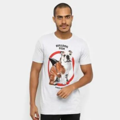Camiseta Bulldog Fish Básica Estampada Masculina - Mescla