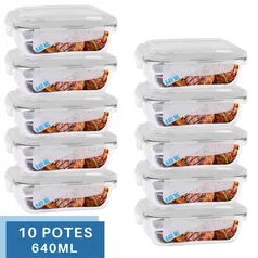 Conjunto 10 Potes 640ml Vidro Hermético 4 Travas Marmita