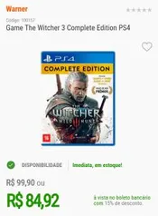 The Witcher 3 Complete Edition PS4 Mídia física - R$85