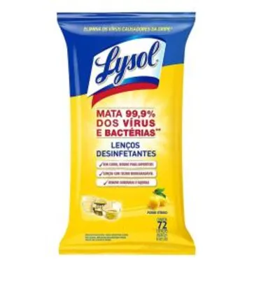 Lenços Desinfetantes Lysol - Poder Cítrico 72 unidades, Lysol, Amarelo - R$25