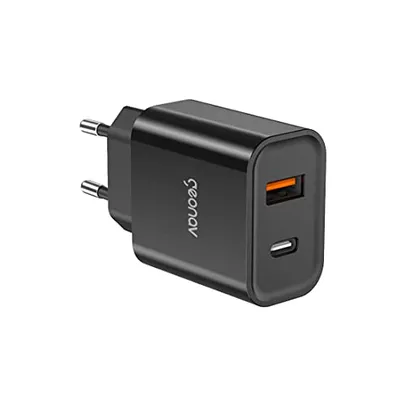 Geonav Carregador Universal Ultra Rápido Duo, 1 X USB-C Power Delivery 20W, 1 X USB Quick Charge 18W, CH20PDQCBK, Preto