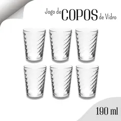 [BR/ Moedas R$6,54] Jogo De Copos De Vidro 190 Ml   Kit C/06  