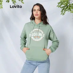 Lovito Moletom Casual com Estampa Letra e Capuz e Cordão L09075 (Verde/Vermelho)