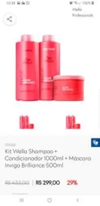 Kit Wella Shampoo + Condicionador 1L + Máscara Invigo Brilliance 500ml | R$299