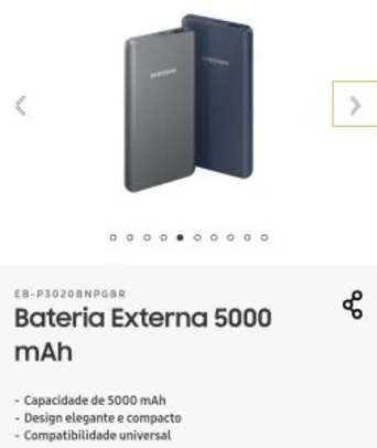 Bateria Externa 5000 mAh Samsung - R$99